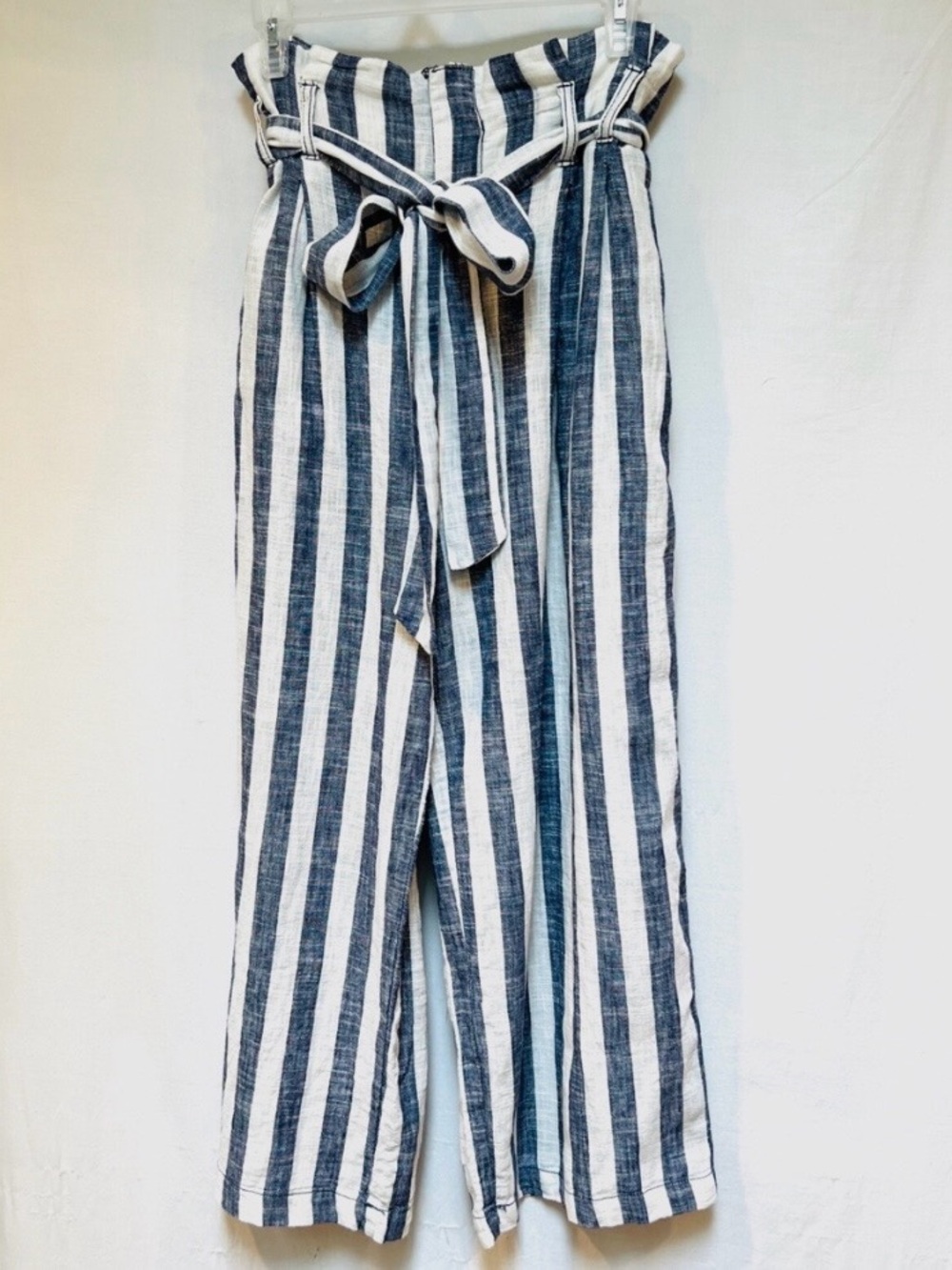 RACHEL Rachel Roy Navy & White Striped Paperbag Wide-Leg Pants